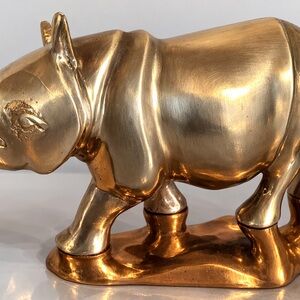 Vintage Solid Brass Rhino Figurine Heavy 2 lb Rhinoceros Statue Safari Decor